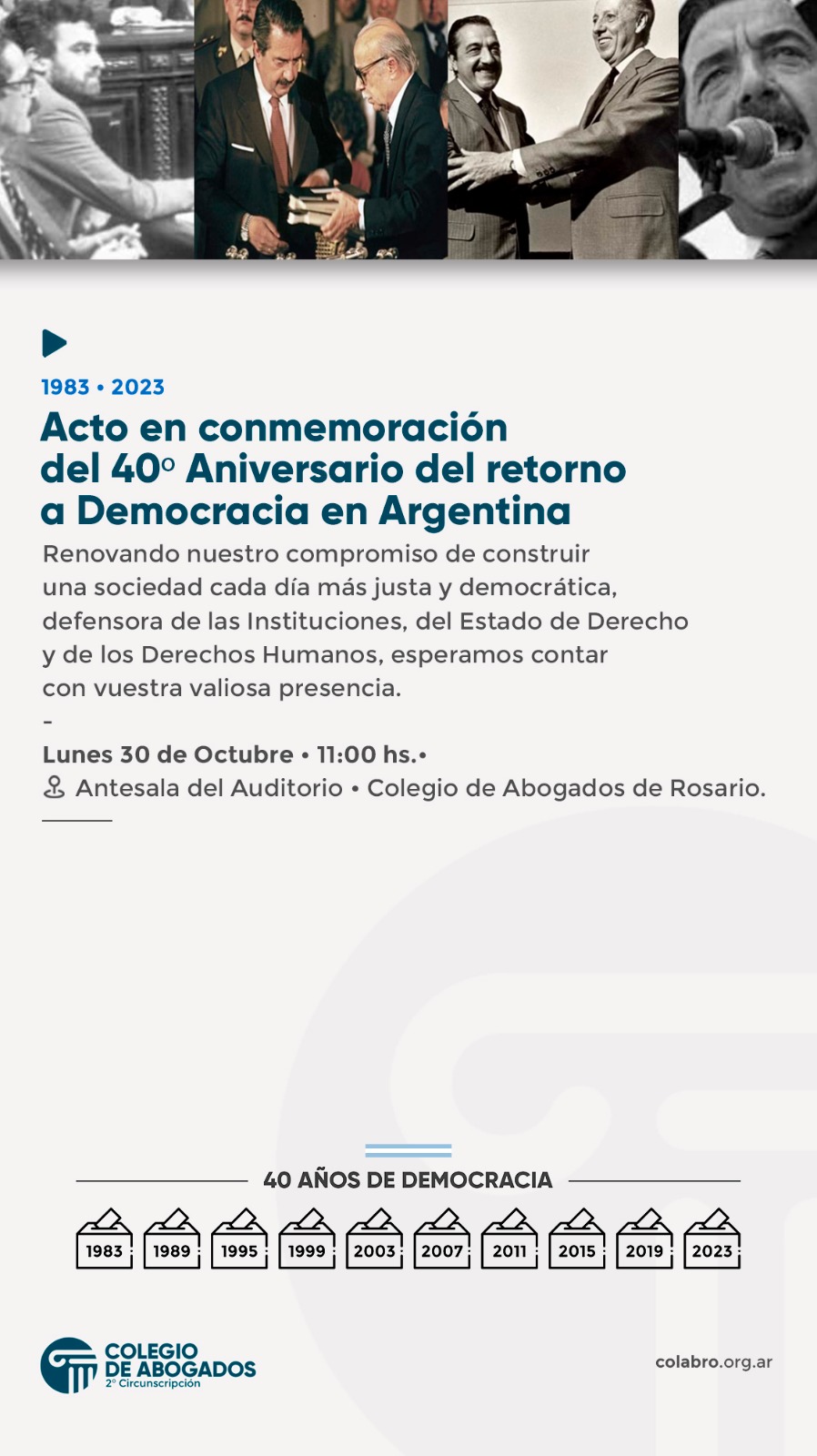 Acto en conmemoración del 40º Aniversario del retorno a Democracia en Argentina